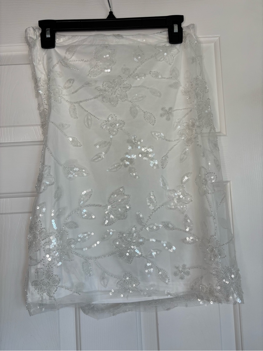 White Sequin Embellished Midi Skirt